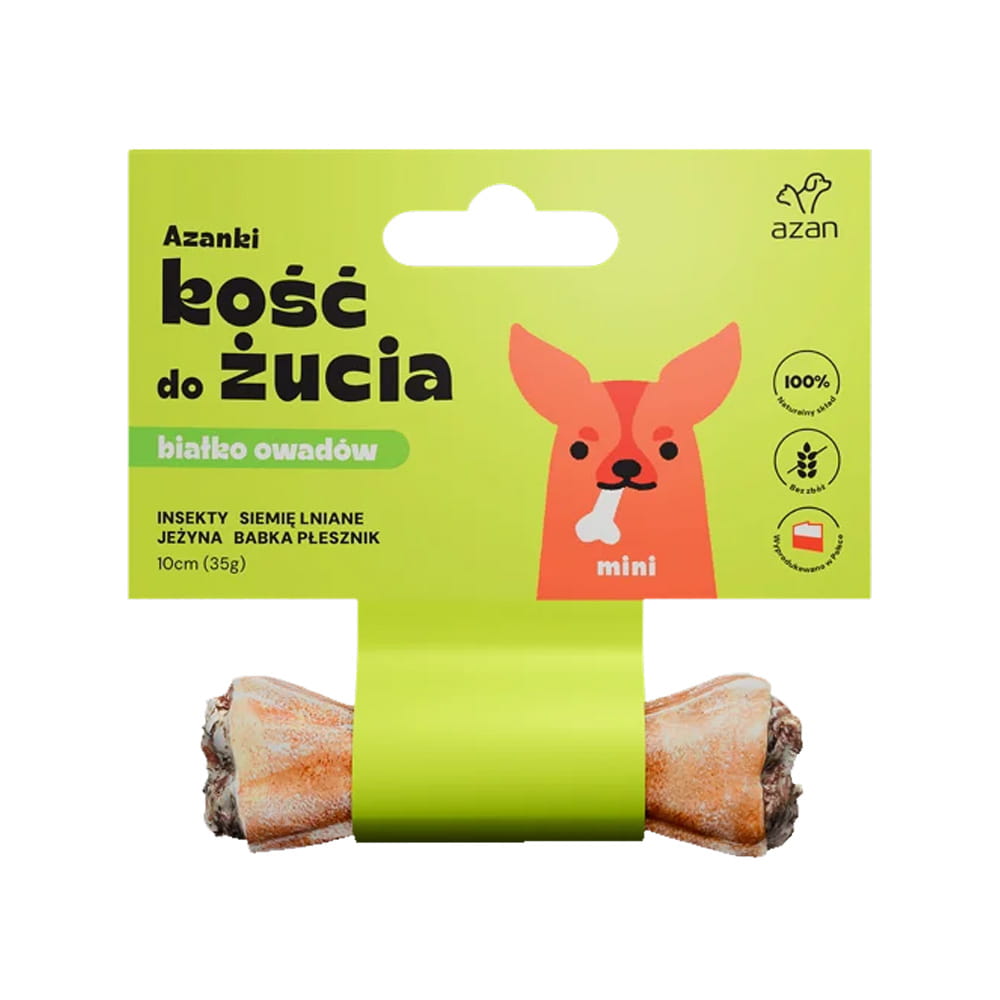 AZANKI Kość do żucia MINI z insektami siemieniem jeżyną i babką 10cm